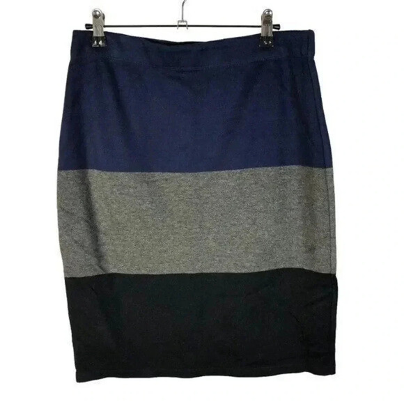 Max Studio Navy Blue Gray & Black Stripe Stretch Knit Fitted Pencil Skirt M - Picture 1 of 2